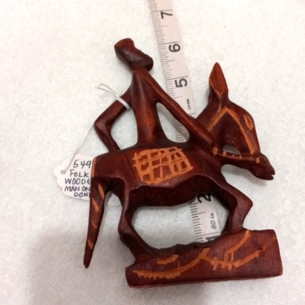 Folk Art Wooden Man on Donkey